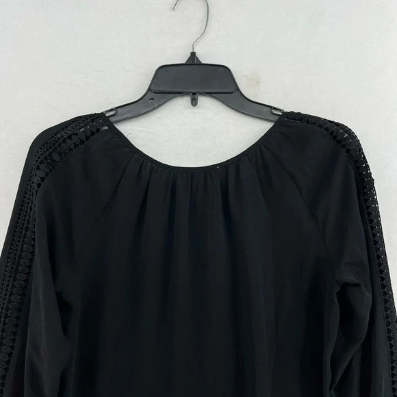 Loft Blouse Women's Sz PXS Black Round Neck Crochet Trim Sleeves Relaxed Fit - Picture 8 of 12